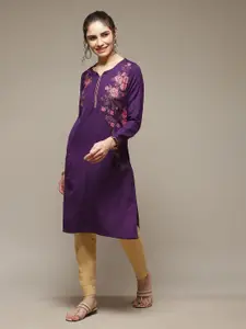 Rangriti Floral Printed Round Neck Straight Kurta