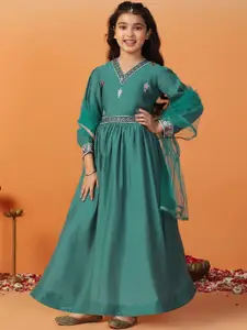 BAESD Girls Embroidered Fit & Flare Maxi Ethnic Dress With Dupatta