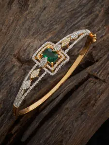 Kushal's Fashion Jewellery Rhodium Gold-Plated Zircon Stone-Studded Kada Bangle