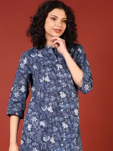 V-Mart Floral Printed Mandarin Collar Straight Kurta
