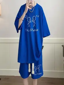 StyleCast Printed Round Neck T-Shirt With Shorts