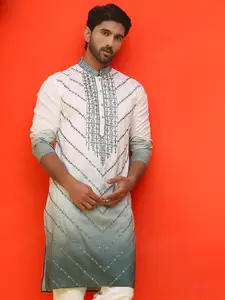 Jompers Ethnic Motifs Embroidered Mandarin Collar Sequinned Silk Cotton Straight Kurta