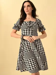 IUGA Print Puff Sleeve Fit & Flare Dress