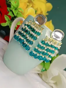 DIVASTRI Gold-Plated Stones Studded And Beaded Oval Shape Drop Earrings