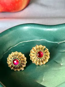 The Jewellery Tale Gold-Plated Stones Studded Floral Shaped Studs
