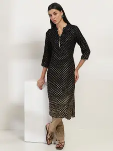 Rangriti Geometric Printed Mandarin Collar Straight Kurta