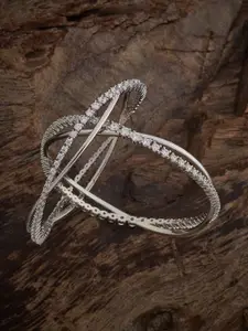 Kushal's Fashion Jewellery Set Of 2 Rhodium-Plated Stone-Studded Bangles