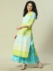 Rangriti Floral Embroidered Round Neck Straight Kurta