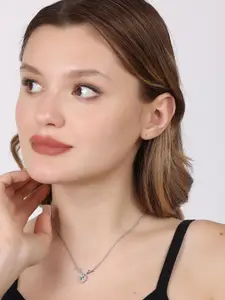 KIORAH 925 Sterling Silver-Plated CZ Studded Deer Heart Shaped Minimal Pendant With Chain