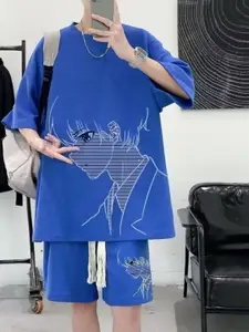 StyleCast Printed Round Neck T-Shirt With Shorts