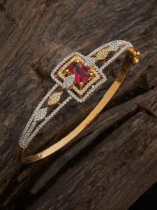 Kushal's Fashion Jewellery Rhodium Gold-Plated Stone-Studded Kada Bangle
