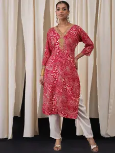 Anouk Abstract Printed V-Neck Straight Kurta