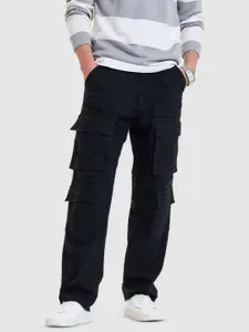 Snitch Men Black Relaxed Fit Jeans Cargo Trousers