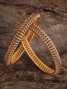 Kushal's Fashion Jewellery Ruby Gold-Plated Ethnic Antique Bangles
