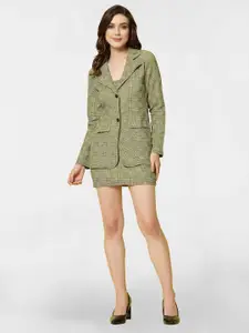 Moda Rapido Self Design Notched Lapel Collar Blazer With Skirt