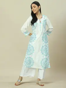 Rangriti Floral Printed Round Neck Straight Kurta