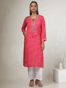 Soch Floral Yoke Design Beads & Stones Tie-Up Neck Gotta Patti Straight Kurta