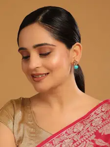 Yinara 22K Gold Plated Turquoise Studded Contemporary Shaped Studs