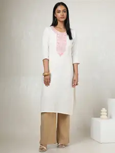 Soch Floral Yoke Design V-Neck Thread Work Straight Kurta