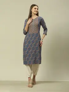 Rangriti Ethnic Motifs Printed Round Neck Straight Kurta