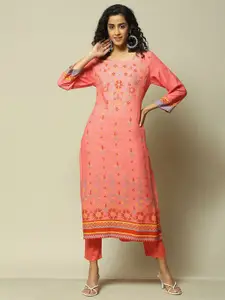 Rangriti Floral Printed Round Neck Straight Kurta