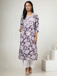 Soch Floral Yoke Design Round Neck Thread Work Straight Kurta
