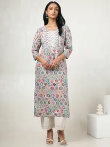 Soch Ethnic Motifs Yoke Design Round Neck Sequinned Straight Kurta