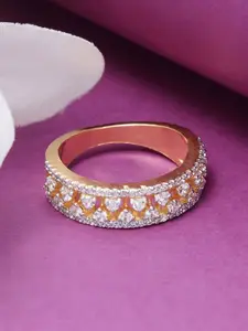 Tuanz Silver Jewelry 925 Sterling Silver Gold-Plated Cubic Zirconia-Studded Finger Ring