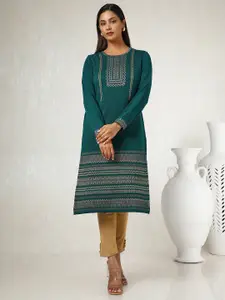 Soch Ethnic Motifs Woven Design Round Neck Straight Kurta