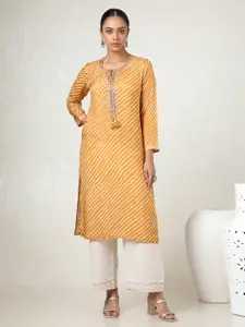 Soch Floral Yoke Design Beads & Stones Tie-Up Neck Gotta Patti Straight Kurta