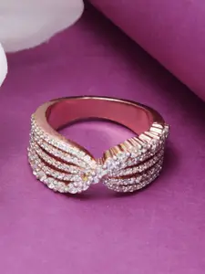 Tuanz Silver Jewelry 925 Sterling Silver Rose Gold-Plated Cubic Zircon-Studded Finger Ring