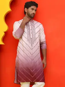 Jompers Ethnic Motifs Embroidered Mandarin Collar Sequinned Silk Cotton Straight Kurta