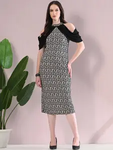 IUGA Print Cold-Shoulder Bodycon Midi Dress