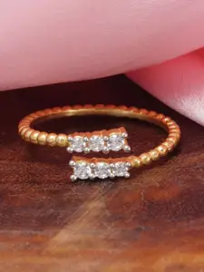 Tuanz Silver Jewelry 925 Sterling Silver Gold-Plated Cubic Zircon-Studded Finger Ring