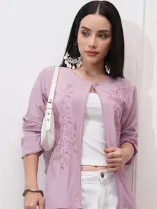 Vishudh Embroidered Mandarin Collar Kimono Shrug