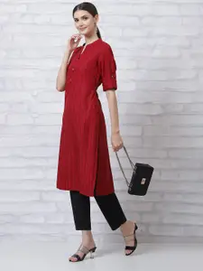 Rangriti Striped Mandarin Collar Straight Kurta