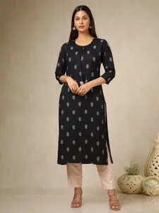 Soch Floral Printed Tie Up Neck Straight Kurta