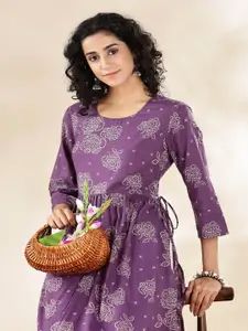 Anouk Bandhani Printed Cotton A-Line Kurta