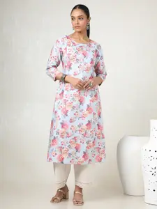 Soch Floral Printed Round Neck Linen A-Line Kurta
