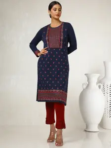 Soch Ethnic Motifs Woven Design Round Neck Straight Kurta