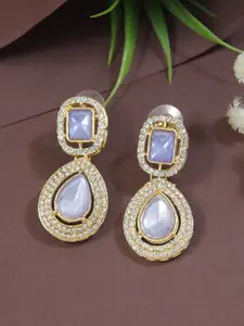 I Jewels Gold-Plated Artificial Stones Studded Teardrop Shaped Drop Earrings