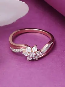 Tuanz Silver Jewelry 925 Sterling Silver Rose Gold-Plated Cubic Zircon-Studded Finger Ring