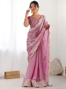 Satrani Embellished Sequinned Organza Heavy Work Saree