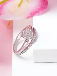 Tuanz Silver Jewelry 925 Sterling Silver Rhodium-Plated Cubic Zirconia-Studded Finger Ring