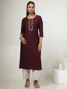 Soch Floral Yoke Design Round Neck Thread Work Straight Kurta