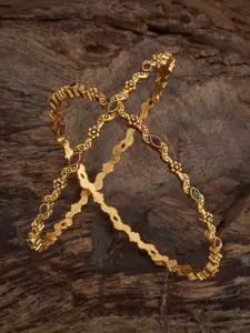Kushal's Fashion Jewellery Set Of 2 Gold-Plated Stone-Studded Antique Bangles