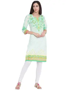 Rangriti Floral Printed Notch Neck Straight Kurta