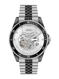 French Connection Men Skeleton Dial & Stainless Steel Bracelet Style Straps Analogue Automatic Motion Watch