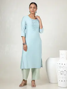 Soch Floral Yoke Design V-Neck Thread Work Straight Kurta