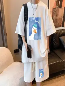 StyleCast Printed Round Neck T-Shirt With Shorts